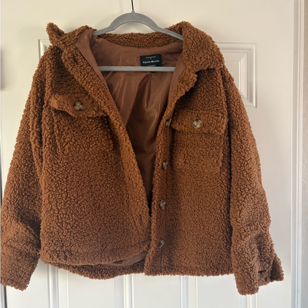 Haute Monde Plush Teddy Jacket - Caramel Brown